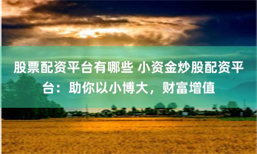股票配资平台有哪些 小资金炒股配资平台：助你以小博大，财富增值
